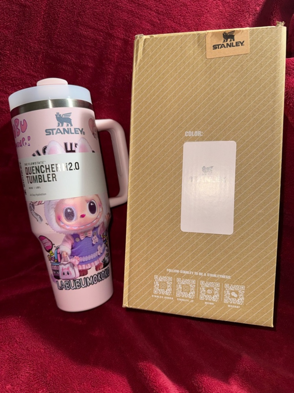 Stanley Quencher H2.0 40 oz. Pink Tumbler w/ The Monster & Character Art- New